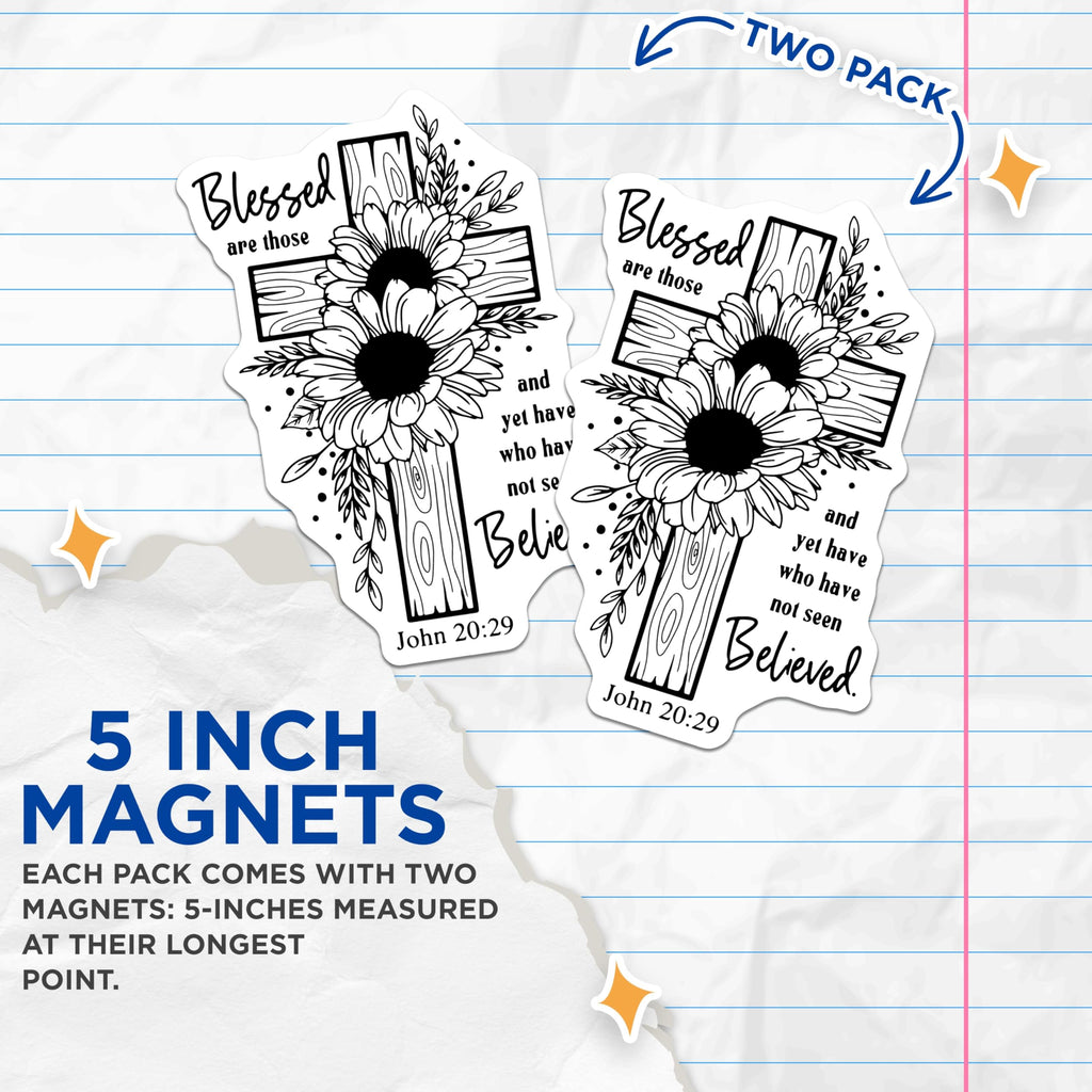 (2 Pack) Christian Magnets - Sunflower Cross - Religious Decor-Blessed are Those Magnets - 5" On Longest Side - Premium Magnet - for Cars, Refrigerators, Toolboxes, Lockers - Made in USA - MAG14476