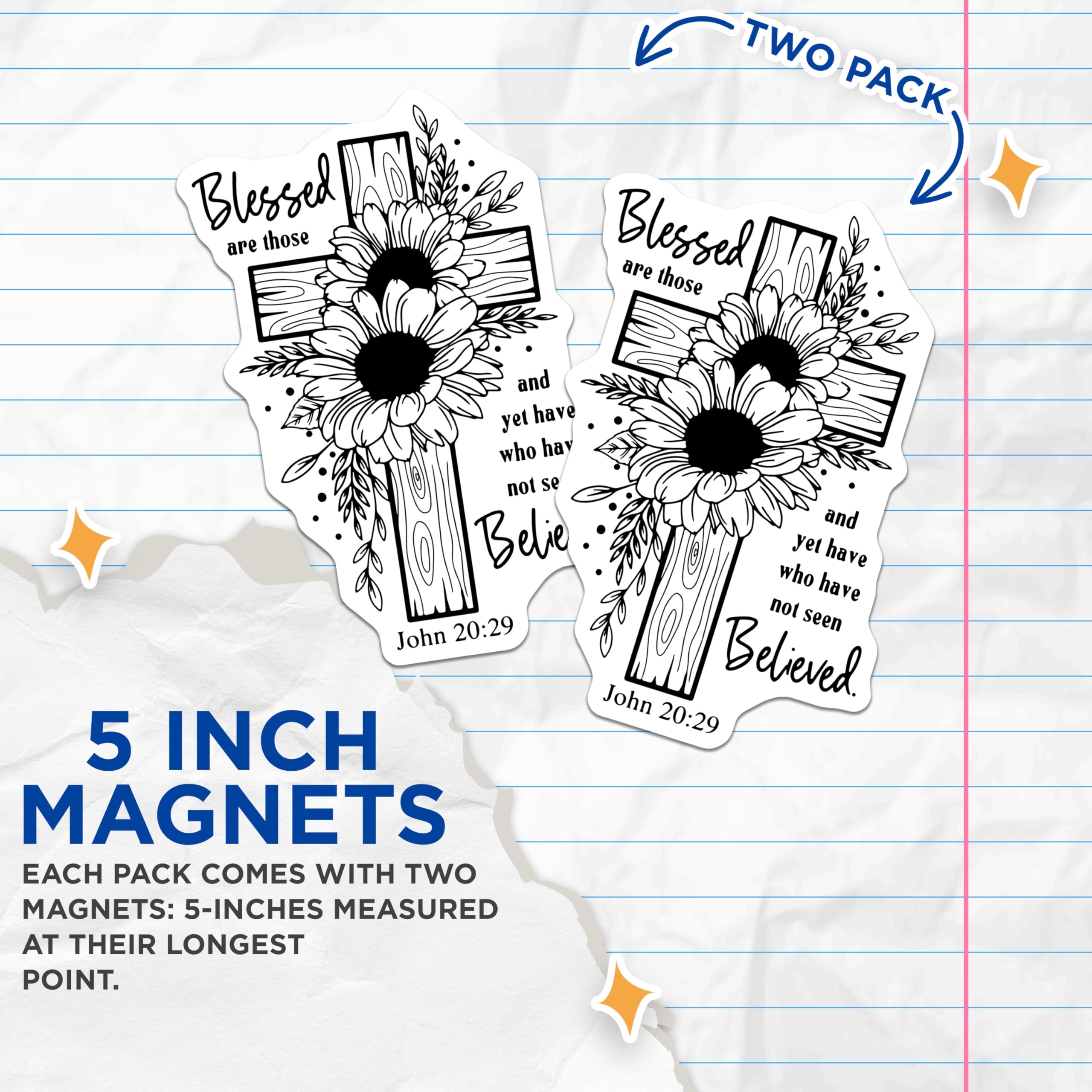 (2 Pack) Christian Magnets - Sunflower Cross - Religious Decor-Blessed are Those Magnets - 5" On Longest Side - Premium Magnet - for Cars, Refrigerators, Toolboxes, Lockers - Made in USA - MAG14476