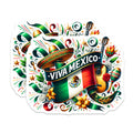 (2 Pack) Viva Mexico Stickers - Mexican Flag - Sombrero Guitar Maracas - 5" On Longest Side - Sticks to Smooth Flat Surfaces - Made in USA - BMCS6903