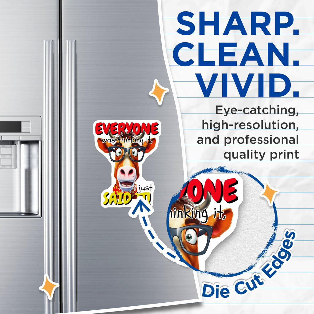 (2 Pack) Funny Cow Magnets - Outspoken Animal Design - Eyeglasses Character Art - Sarcastic Refrigerator Locker Humor - 5 Inches On Longest Side - Thick Durable Magnet - Made in USA - MAG22858