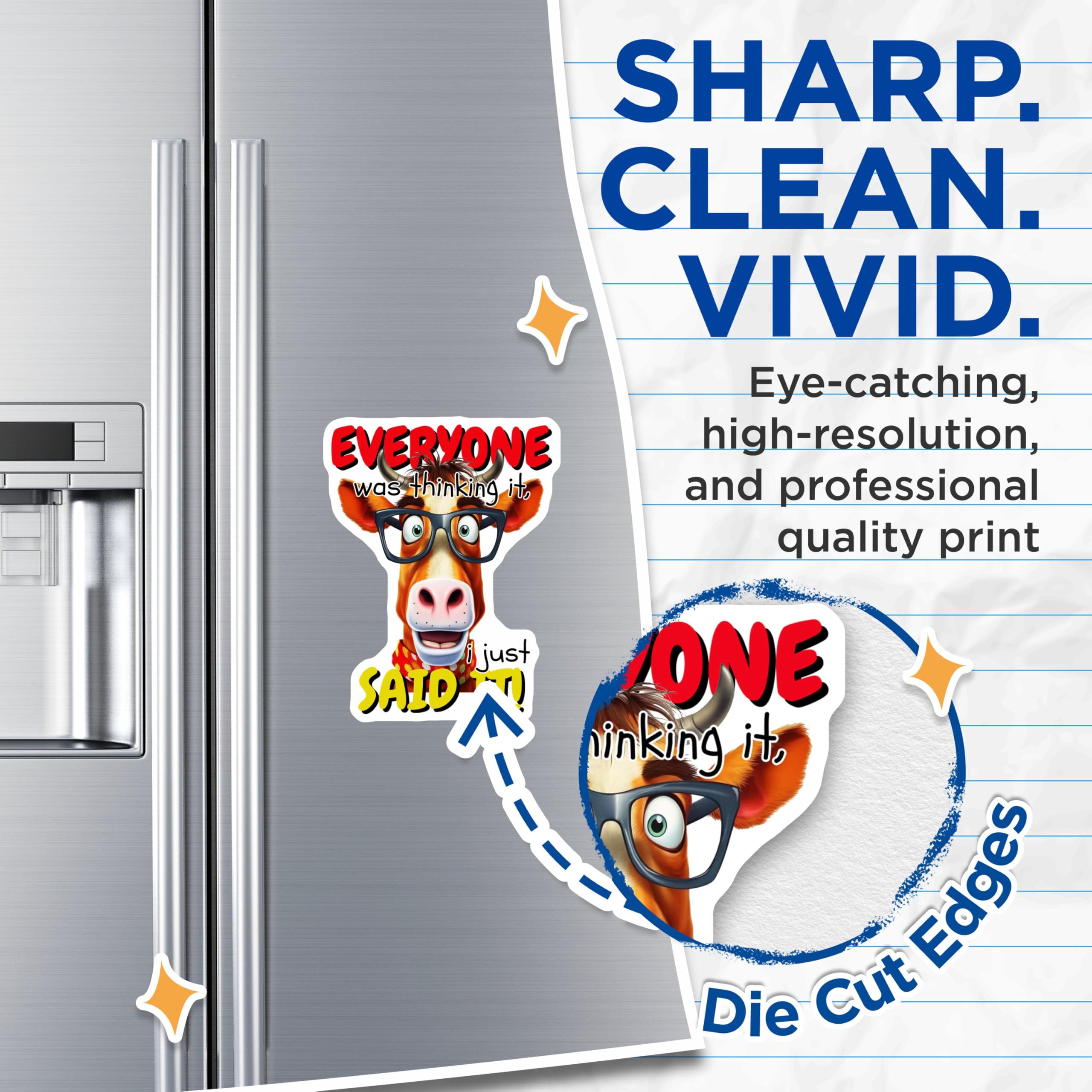 (2 Pack) Funny Cow Magnets - Outspoken Animal Design - Eyeglasses Character Art - Sarcastic Refrigerator Locker Humor - 5 Inches On Longest Side - Thick Durable Magnet - Made in USA - MAG22858