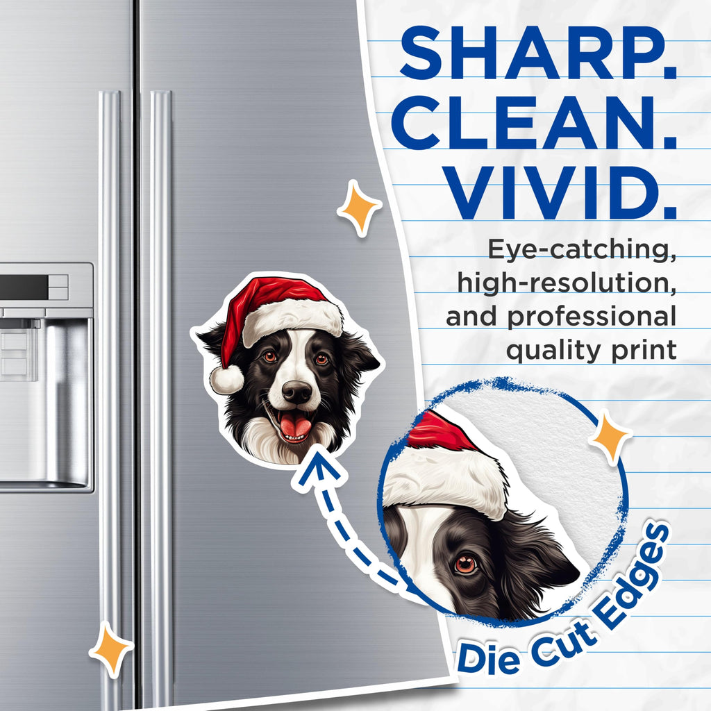 (2 Pack) Christmas Border Collie Magnets - Santa Hat Dog Fridge Decor - Holiday Pet Lover Accent - 5 Inches On Longest Side - Thick Durable Magnet - Made in USA - MAG25156
