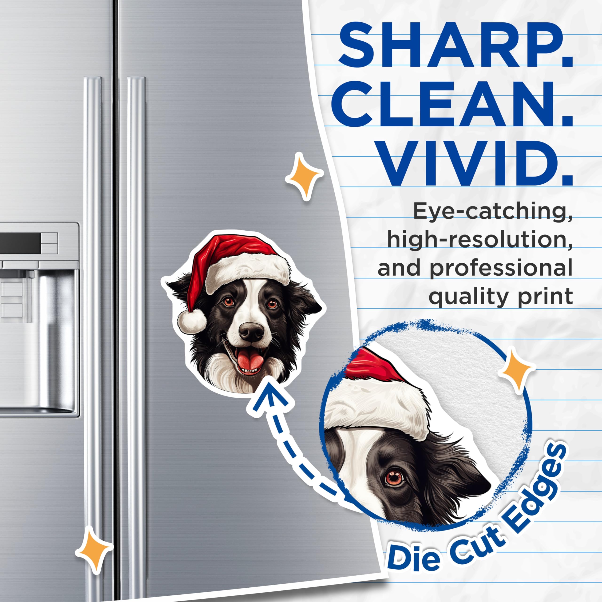 (2 Pack) Christmas Border Collie Magnets - Santa Hat Dog Fridge Decor - Holiday Pet Lover Accent - 5 Inches On Longest Side - Thick Durable Magnet - Made in USA - MAG25156