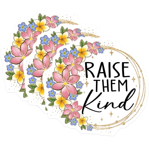 (3 Pack) Raise Them Kind Decals - Floral Decal - Inspirational Decal - 3 Inches On Longest Side - Easy Peel & Apply - Made in USA - 3MCS2936