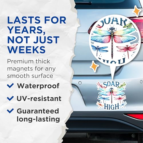 (2 Pack) Soar High Dragonfly Magnets - Inspirational Dragonfly Magnets - Motivational Quote Magnets- 5" On Longest Side - for Fridges, Toolboxes, Cars - Made in USA - MAG2691