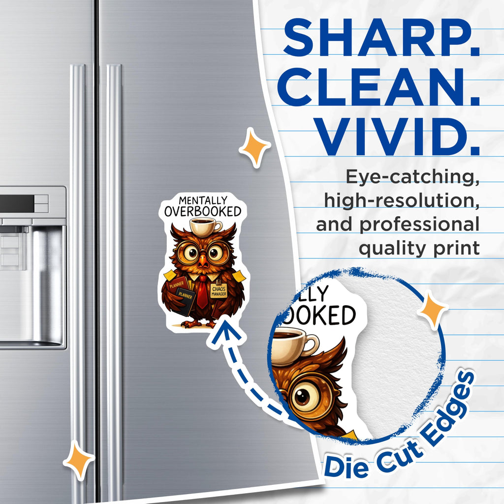 (2 Pack) Mentally Overbooked Owl Magnets - Busy Professional Humor Fridge Magnets - Chaos Manager Planner Organizer Decor - 5 Inches On Longest Side - Thick Durable Magnet - Made in USA - MAG21034