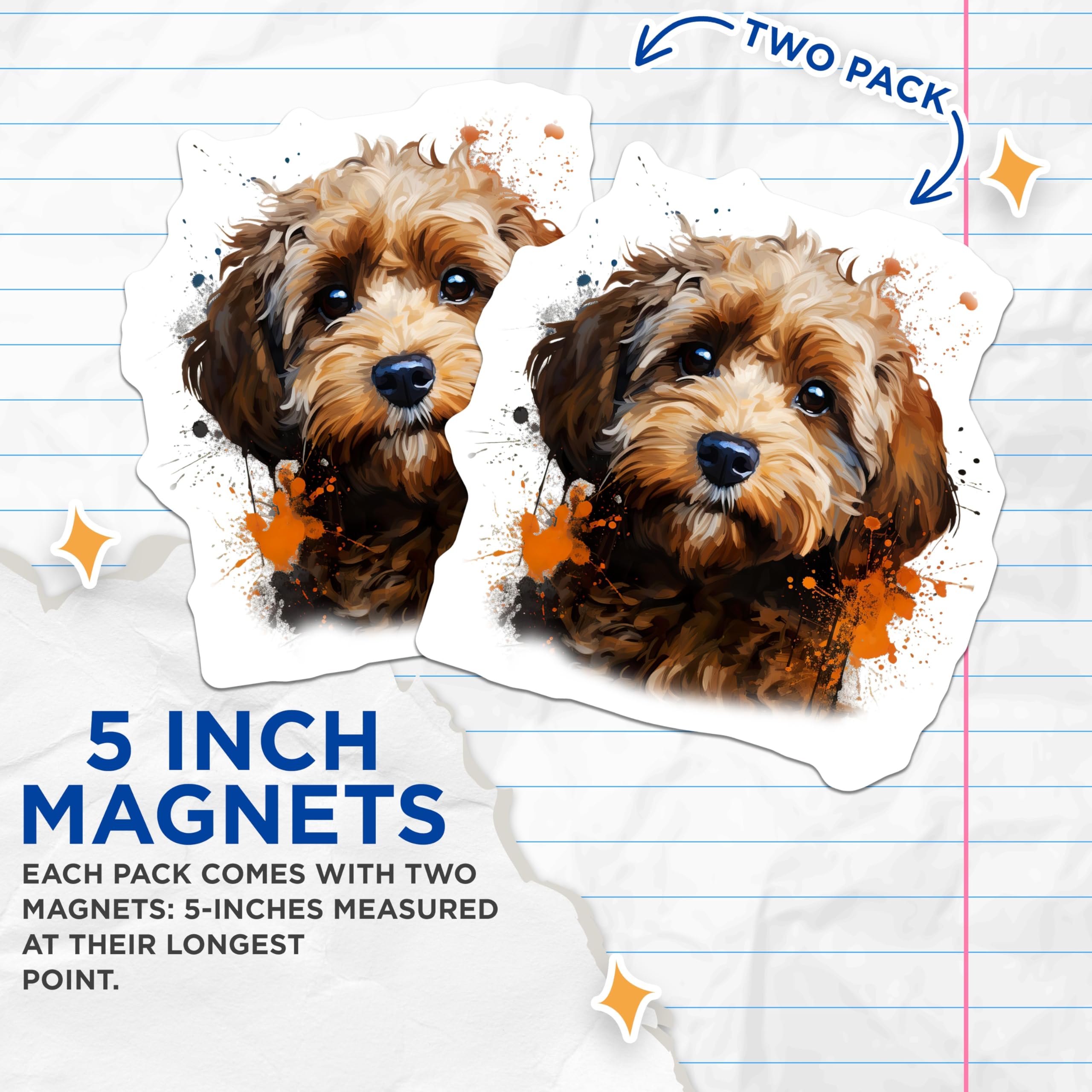 (2 Pack) Goldendoodle Puppy Magnets - Watercolor Dog Art - Pet Lover Fridge Decor - 5 Inches On Longest Side - Thick Durable Magnet - Made in USA - MAG28792