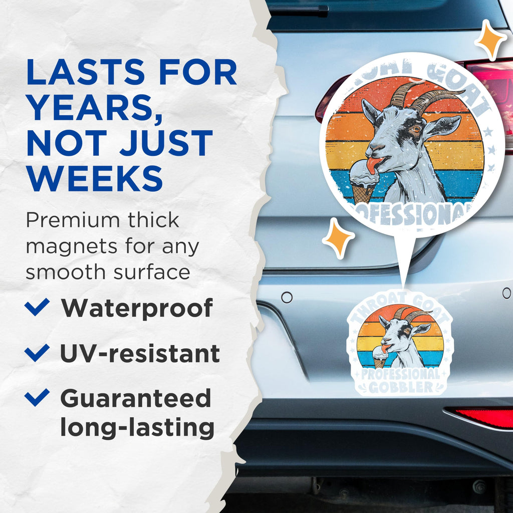 (2 Pack) Throat Goat Professional Gobbler Magnets - Funny Animal Magnets - Humorous Goat Ice Cream Magnets - 5" On Longest Side - for Cars, Refrigerators, Toolboxes, Lockers - Made in USA MAG3595
