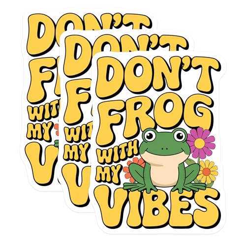 (3 Pack) Frog Vibes Decals - Funny Frog Saying - Laptop Decals - 3 Inches On Longest Side - Easy Peel & Apply - Made in USA - 3MCS2547