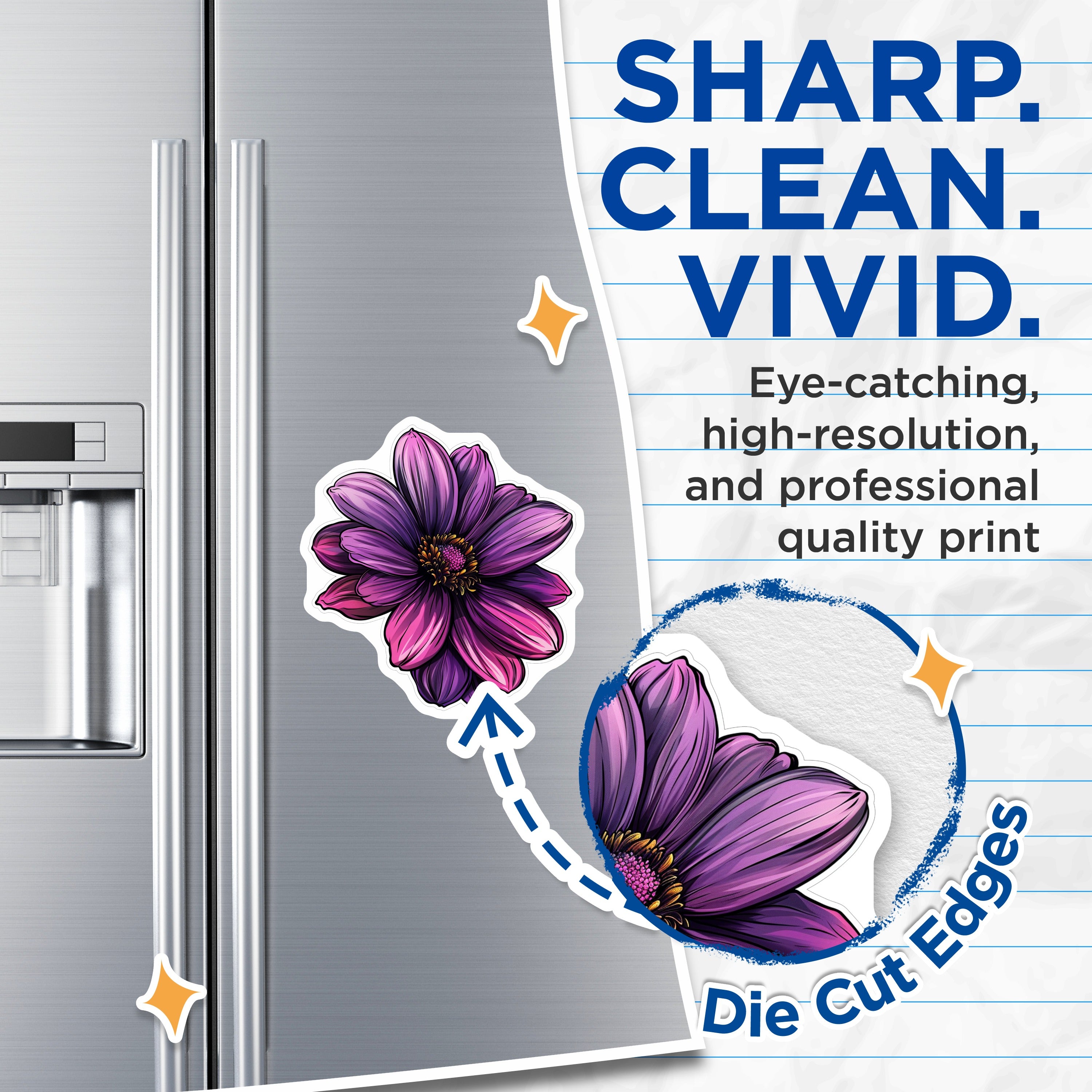 (2 Pack) Purple Dahlia Flower Magnets - Vibrant Botanical Decor - Refrigerator Locker Decor - Office Art - 5 Inches On Longest Side - Thick Durable Magnet - Made in USA - MAG38170