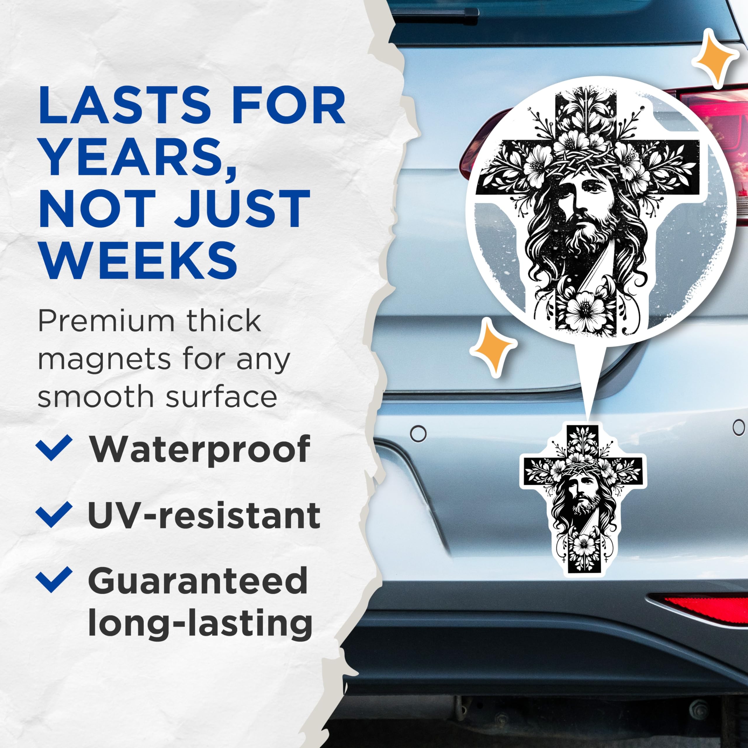 (2 Pack) Jesus Christ Magnets - Christian Faith Decor - Religious Spiritual Art - 5 Inches On Longest Side - Thick Durable Magnet - Made in USA - MAG26114