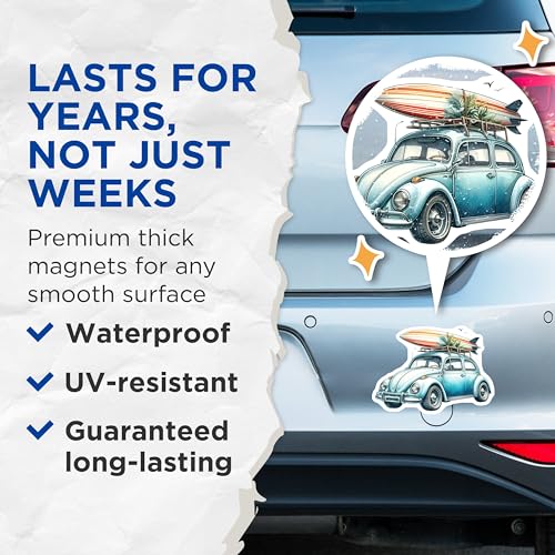 (2 Pack) Surf Car Adventure Magnets Magnets - Retro Beach Buggy Decor - 5" On Longest Side - Made in USA - Sticks to Refrigerators & Metal Surfaces - MAG9301