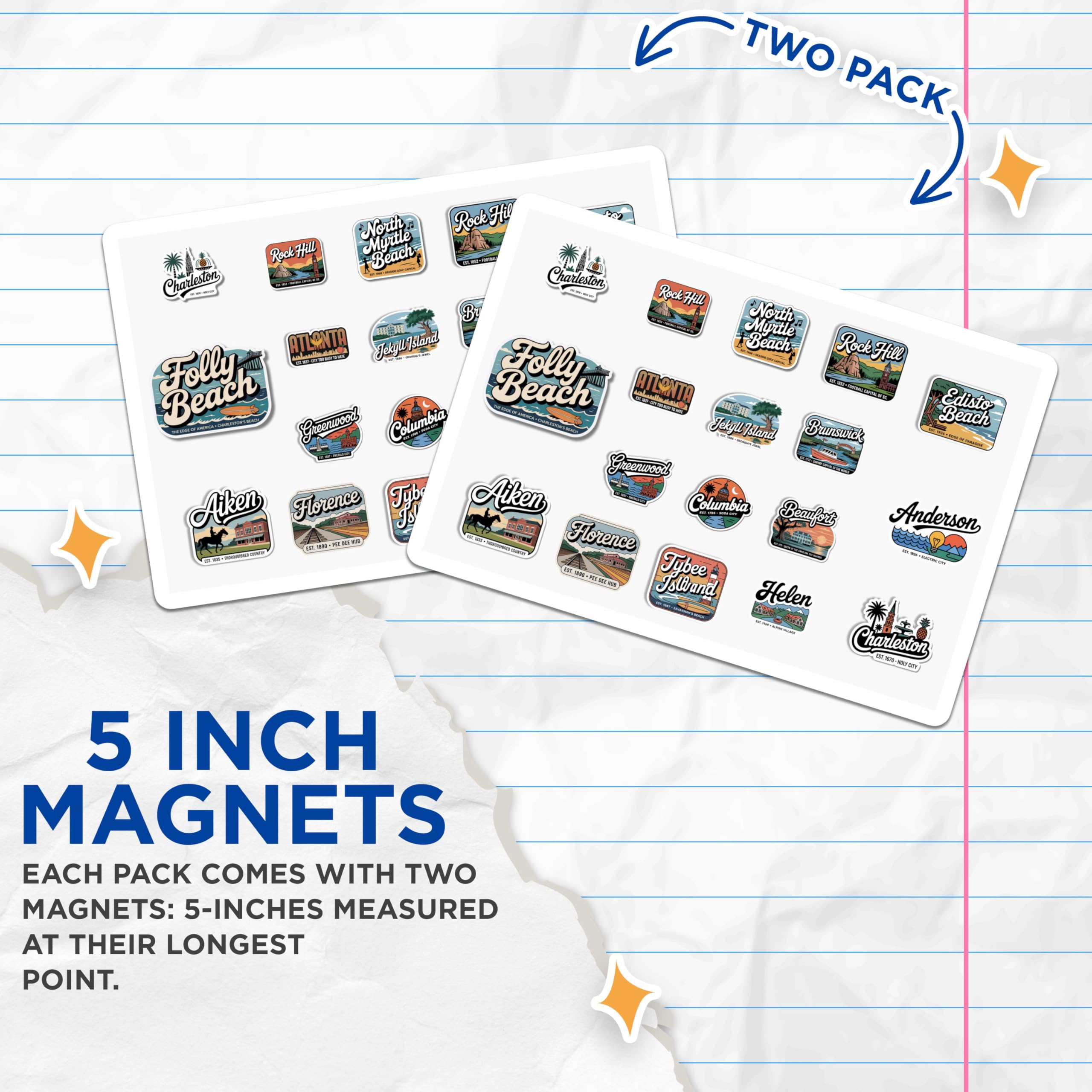 (2 Pack) City Travel Magnets - South Carolina Souvenir - Vacation Landmarks - 5" On Longest Side - Premium Magnet - for Cars, Refrigerators, Toolboxes, Lockers - Made in USA - MAG18662