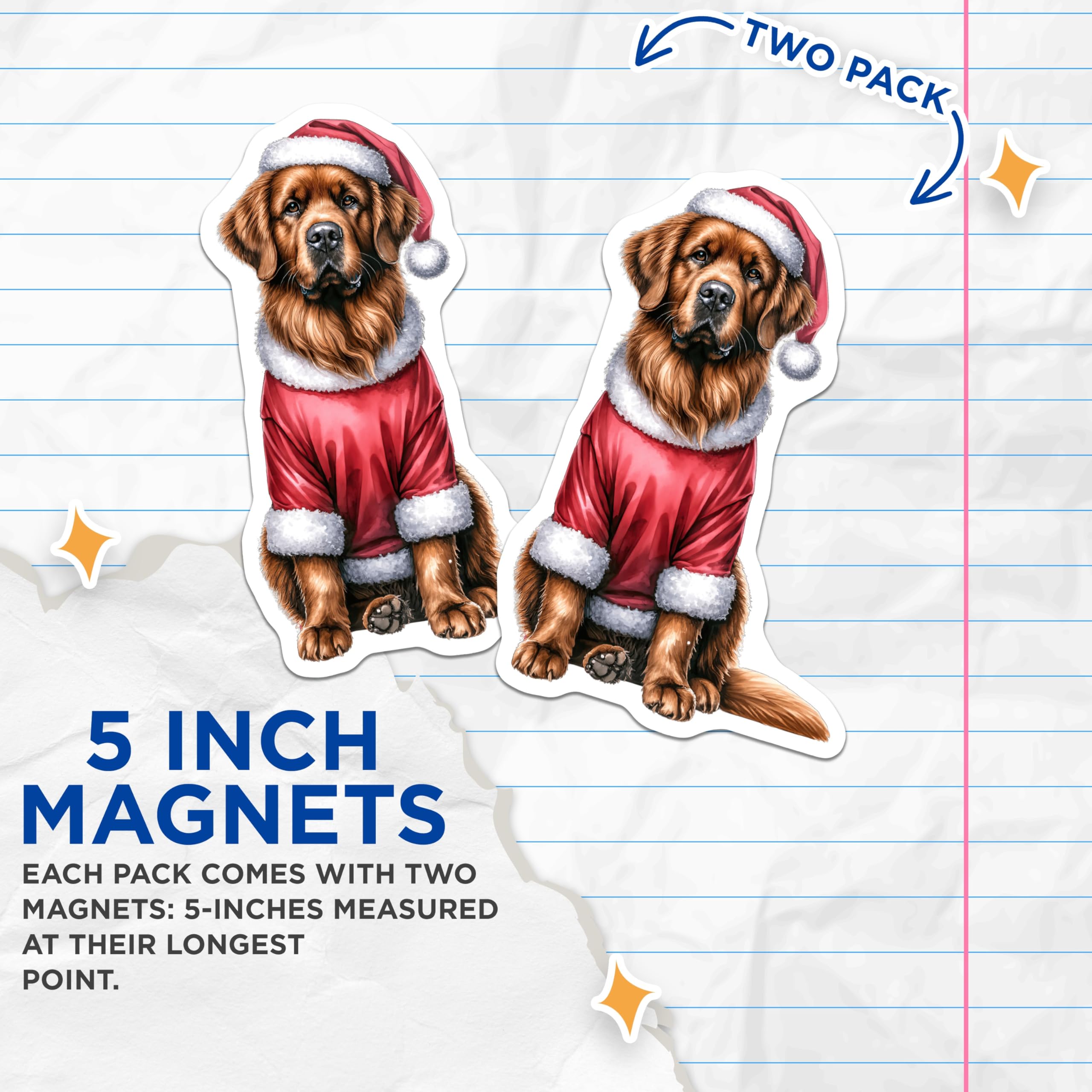 (2 Pack) Christmas Dog Magnets - Santa Dog Decor - Holiday Refrigerator Accents - Pet Lover - 5 Inches On Longest Side - Thick Durable Magnet - Made in USA - MAG30702