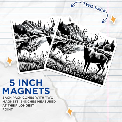 (2 Pack) Deer Magnets Magnets - Nature Scenery - Rustic Woodland Decor - 5" On Longest Side - Made in USA - Sticks to Refrigerators & Metal Surfaces - MAG8651