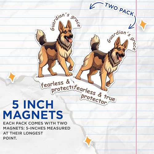 (2 Packs) German Shepherd Magnets - Guardian's Grace Fearless and True Protector Magnets - 5 Inches On Longest Side - Premium Magnet - for Fridges, Toolboxes, Cars - Made in USA - MAG2373