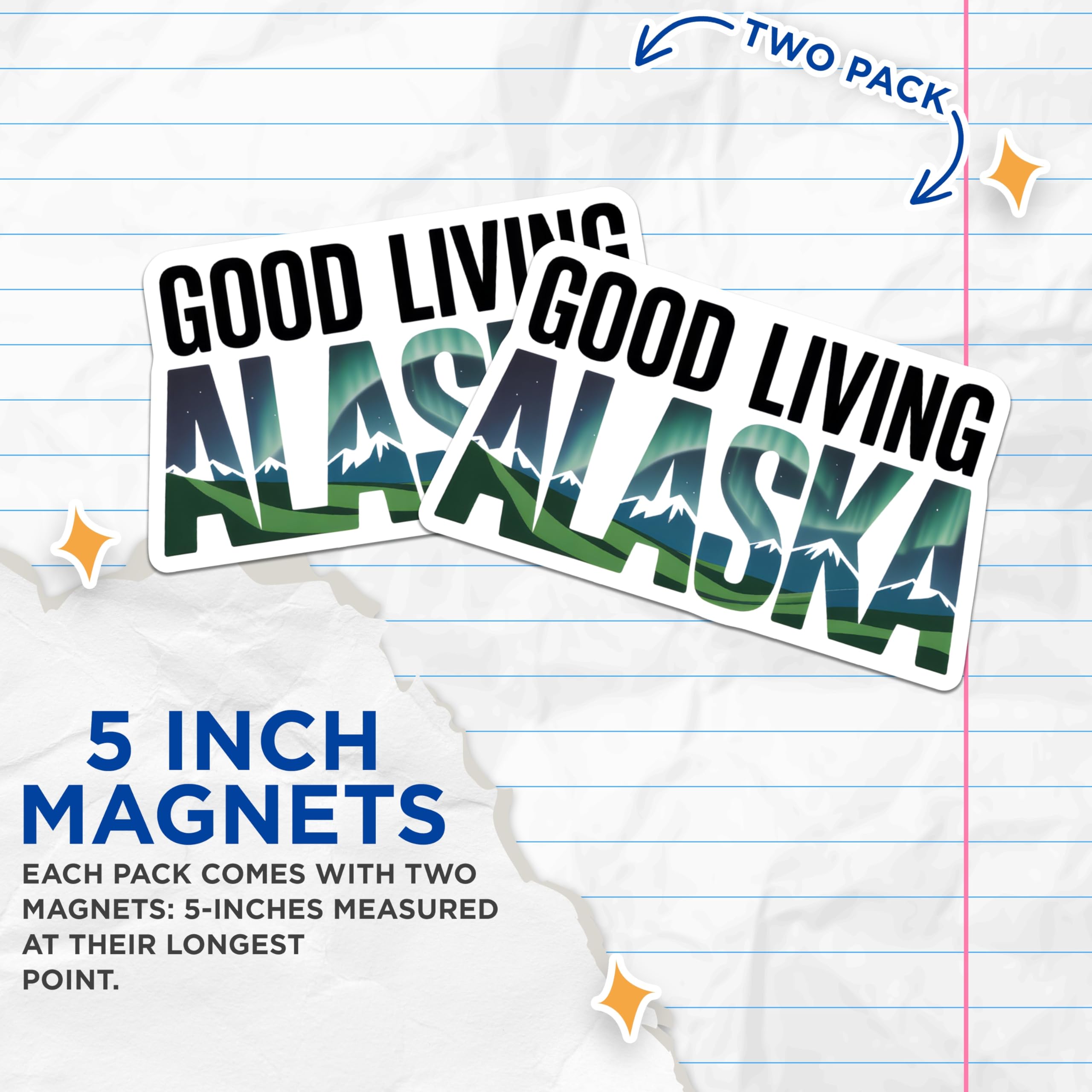 (2 Pack) Alaska Magnets - Northern Lights Mountains - Good Living State Souvenirs - 5 Inches On Longest Side - Thick Durable Magnet - Made in USA - MAG19215