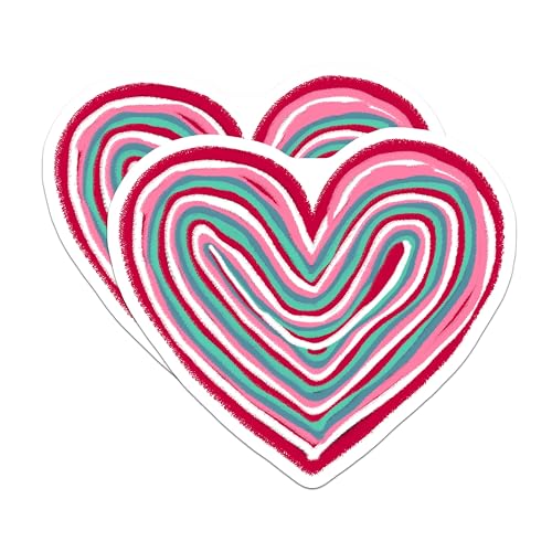 (2 Pack) Heart Stickers - Colorful Heart Pattern Stickers - Unique Vibrant Heart Design Stickers - 5" On Longest Side - Sticks to Any Smooth Flat Surface - Made in USA - BMCS3445