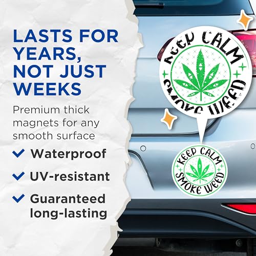 (2 Pack) Keep Calm Smoke Weed Magnets Magnets - Cannabis Decor - Marijuana Leaf Magnetic Sticker - 5" On Longest Side - Made in USA - Sticks to Refrigerators & Metal Surfaces - MAG8936