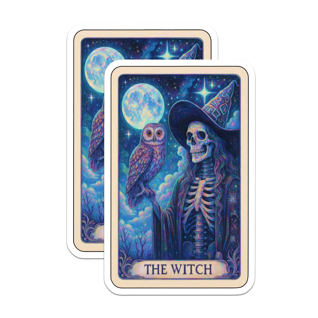 (2 Pack) Skeleton Witch Magnets - Mystical Owl Art - Celestial Full Moon Decor - 5 Inches On Longest Side - Thick Durable Magnet - Made in USA - MAG22926