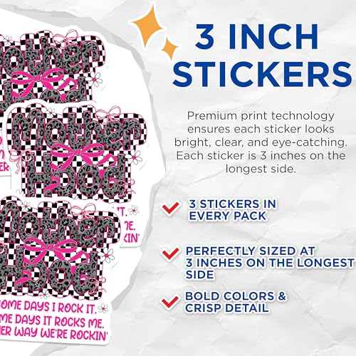 (3 Pack) Motherhood Decals - Rocking Mom Life - Leopard Print Bow Decals - 3 Inches On Longest Side - Easy Peel & Apply - Made in USA - 3MCS8328