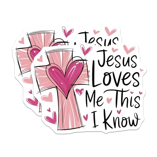 (2 Pack) Jesus Loves Me This I Know Stickers - Christian Faith Sticker - Inspirational Quote Sticker - 5" On Longest Side - Sticks to Smooth Flat Surfaces - Made in USA - BMCS8930