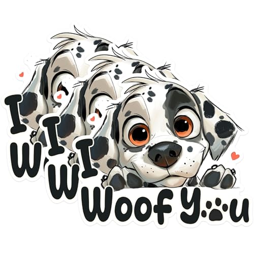 (3 Pack) I Woof You Decals - Dalmatian Puppy - Dog Lover Laptop Decals - 3 Inches On Longest Side - Easy Peel & Apply - Made in USA - 3MCS1239