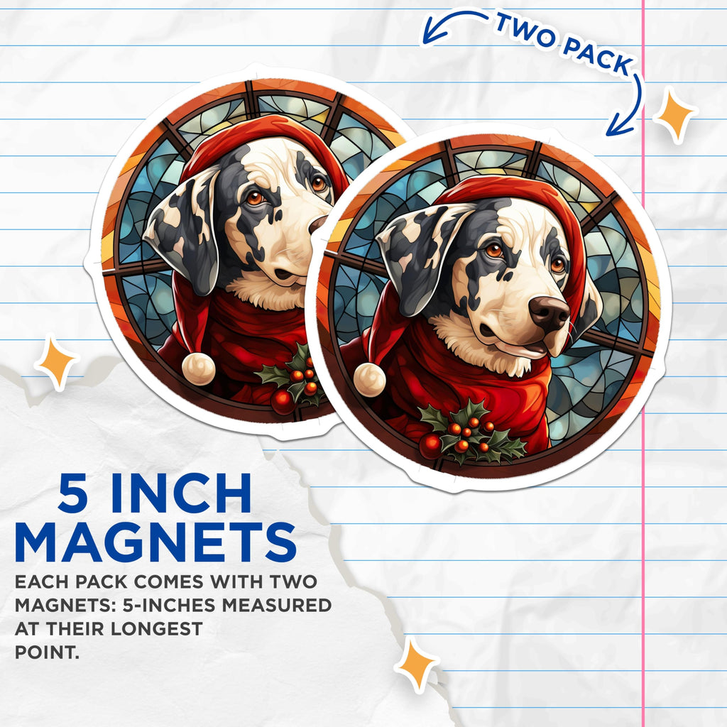 (2 Pack) Christmas Dog Magnets - Stained Glass Pet Decor - Festive Animal Refrigerator Decor - 5 Inches On Longest Side - Thick Durable Magnet - Made in USA - MAG28587