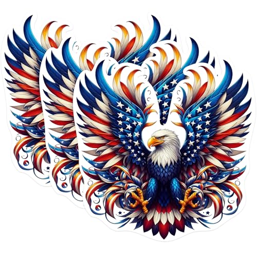 (3 Pack) American Eagle Decals - Patriotic Laptop Decal - USA Flag Stickers - 3 Inches On Longest Side - Easy Peel & Apply - Made in USA - 3MCS0994
