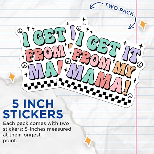 (2 Pack) I Get It from My Mama Stickers - Funny Quote - Retro Aesthetic - 5" On Longest Side - Sticks to Smooth Flat Surfaces - Made in USA - BMCS8182