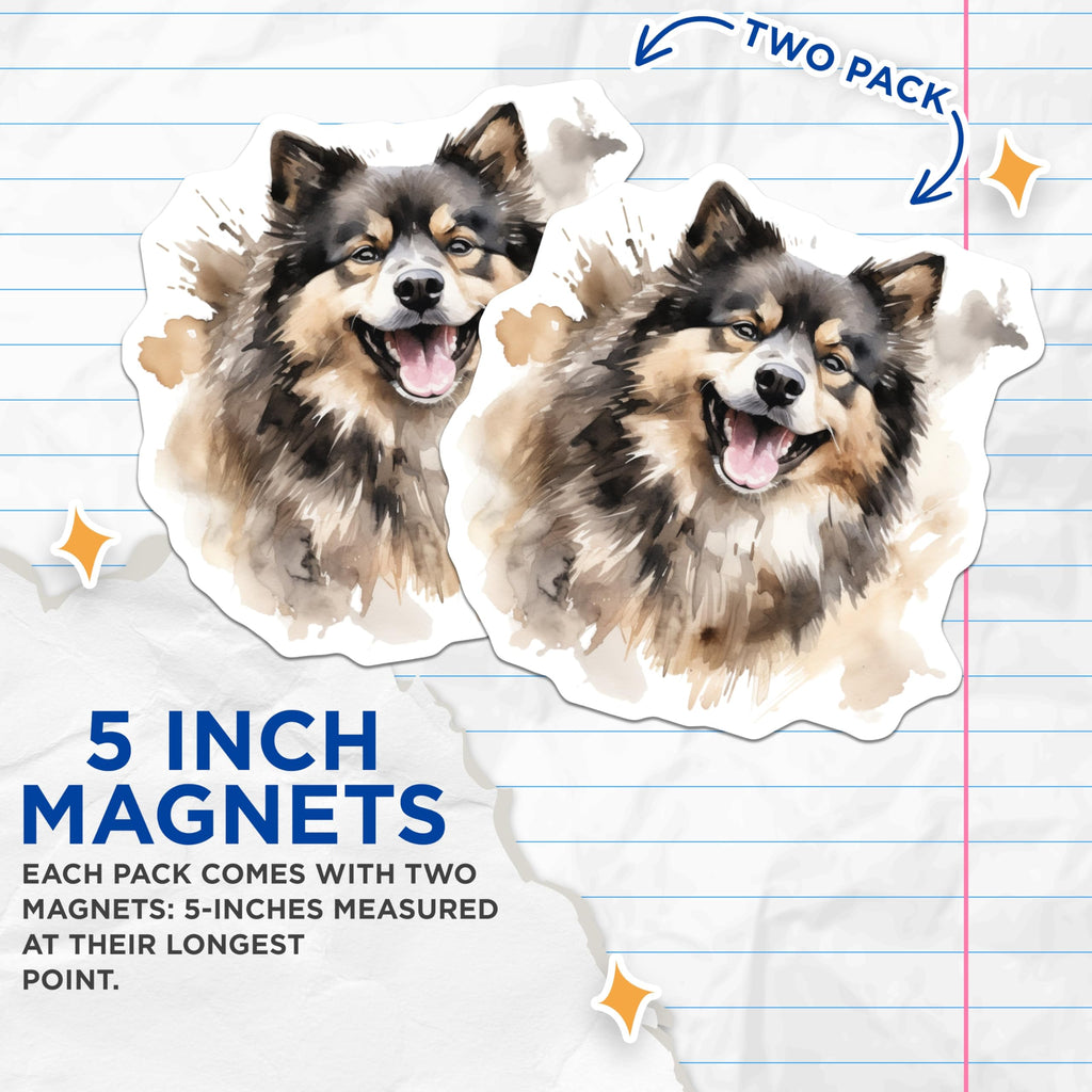 (2 Pack) Watercolor Fluffy Dog Magnets - Cute Pet Lover Decor - Animal Art Fridge Kitchen Magnets - 5 Inches On Longest Side - Thick Durable Magnet - Made in USA - MAG29899
