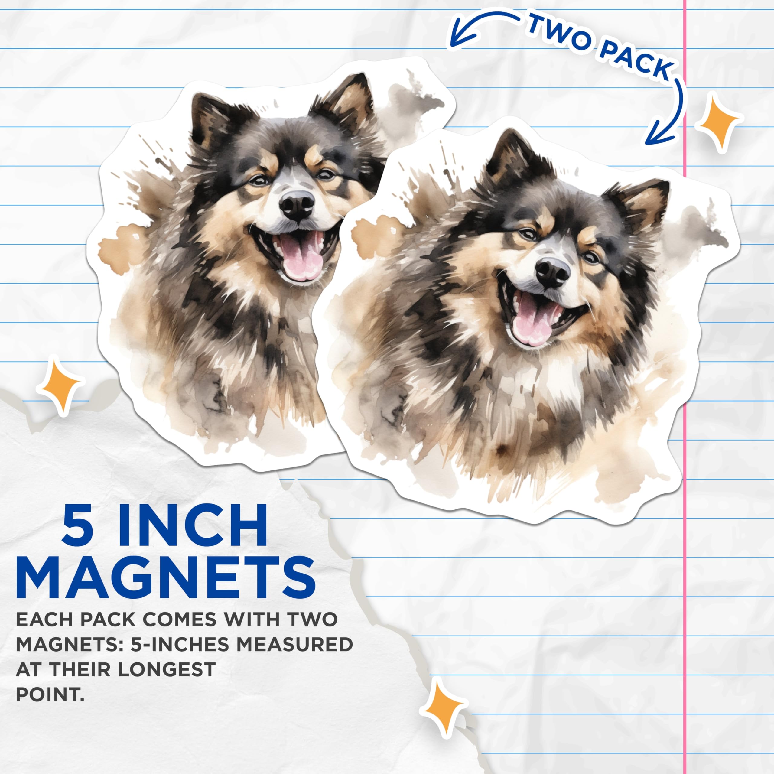 (2 Pack) Watercolor Fluffy Dog Magnets - Cute Pet Lover Decor - Animal Art Fridge Kitchen Magnets - 5 Inches On Longest Side - Thick Durable Magnet - Made in USA - MAG29899