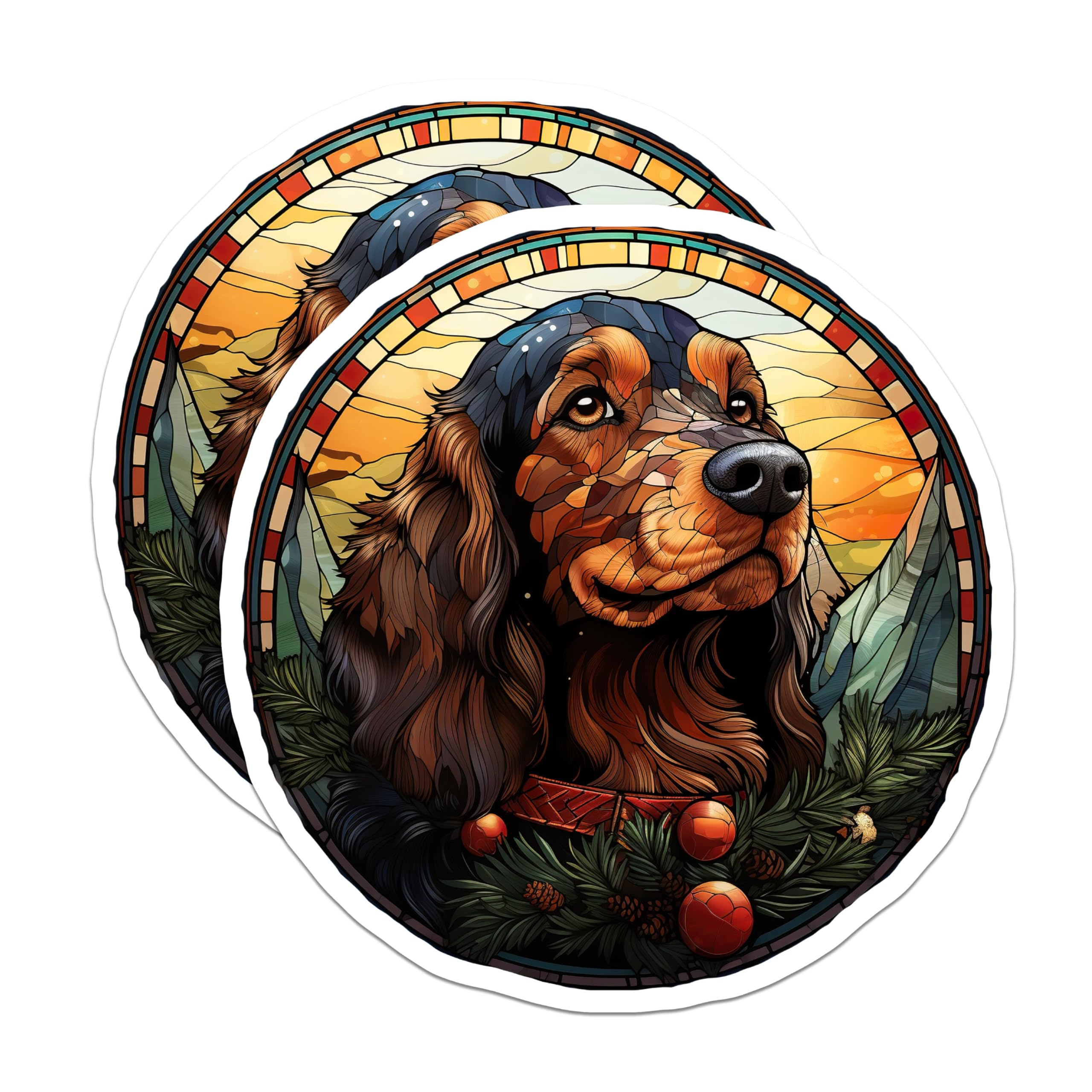(2 Pack) Stained Glass Spaniel Magnets - Christmas Dog Holiday Decor - Pet Owner Kitchen Fridge Art - 5 Inches On Longest Side - Thick Durable Magnet - Made in USA - MAG28597