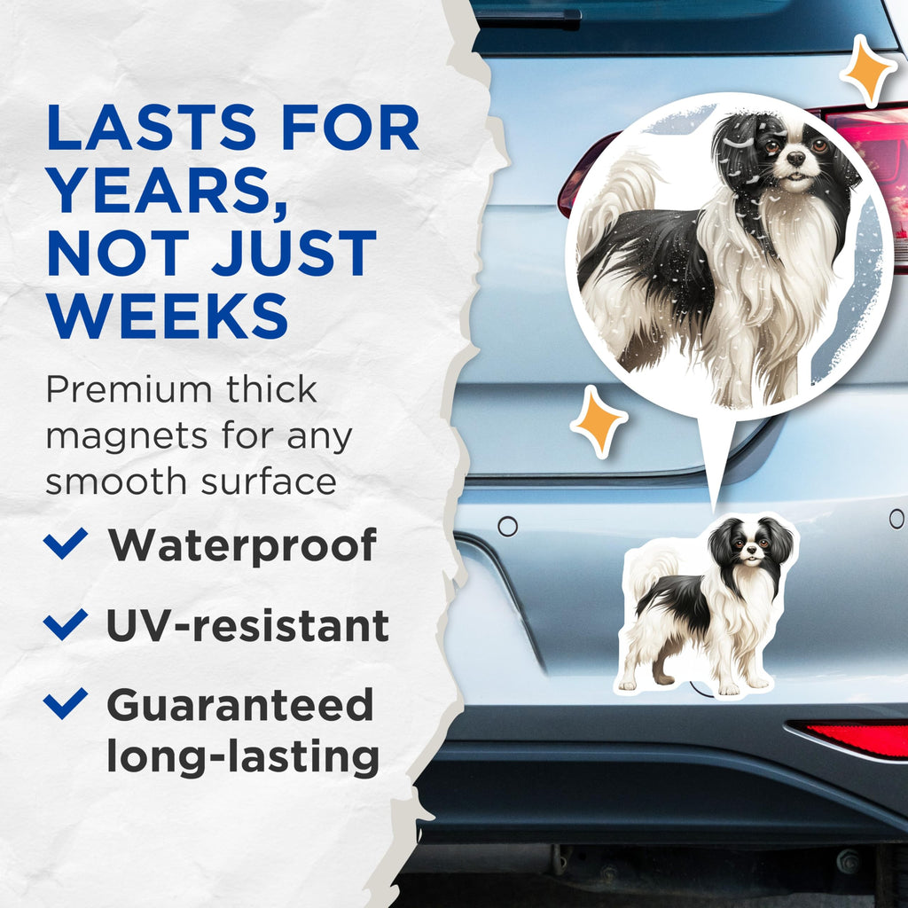 (2 Pack) Japanese Chin Dog Magnets - Beloved Canine Breed Art - Pet Owner Refrigerator Decor - 5 Inches On Longest Side - Thick Durable Magnet - Made in USA - MAG24075