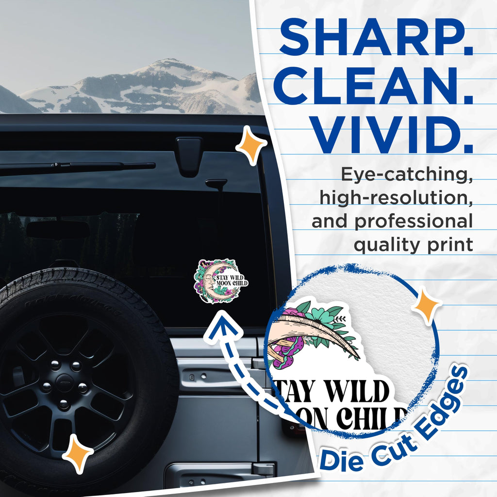 (2 Packs) Stay Wild Moon Child Stickers - Mystical Magical Spiritual Decals - 5 Inches On Longest Side - Premium Vinyl Decal - Sticks to Any Smooth Flat Surface - Made in USA - BMCS2524
