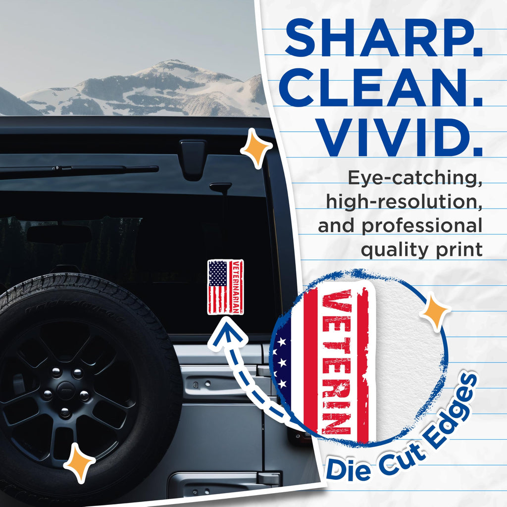 (2 Pack) American Flag Veterinarian Stickers - Patriotic Vet Stickers - USA Pride Stickers - 5" On Longest Side - Sticks to Smooth Flat Surfaces - Made in USA - BMCS5545