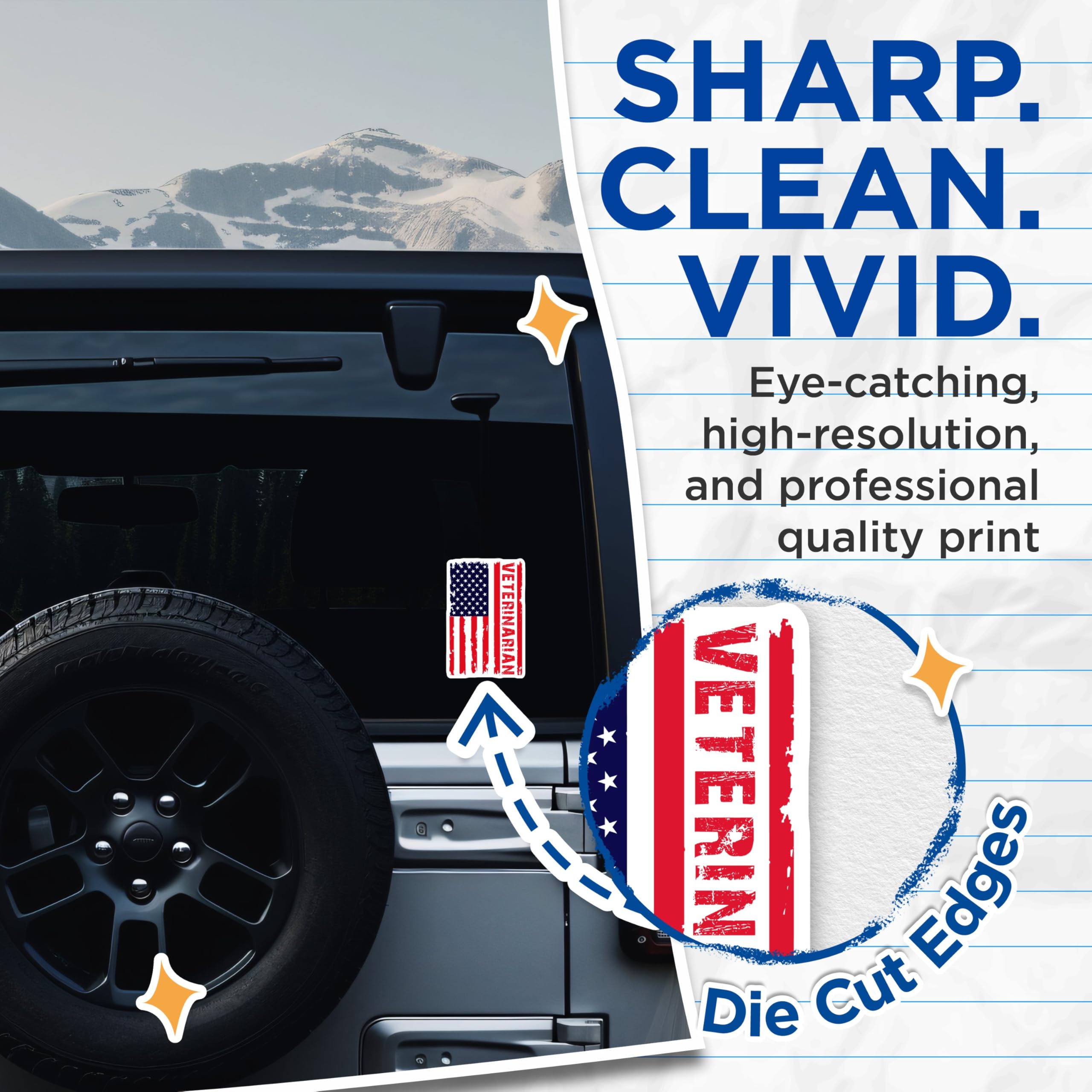 (2 Pack) American Flag Veterinarian Stickers - Patriotic Vet Stickers - USA Pride Stickers - 5" On Longest Side - Sticks to Smooth Flat Surfaces - Made in USA - BMCS5545
