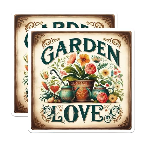 (2 Pack) Garden Love Stickers - Floral Garden Art - Gardening Enthusiast - 5" On Longest Side - Sticks to Smooth Flat Surfaces - Made in USA - BMCS6499