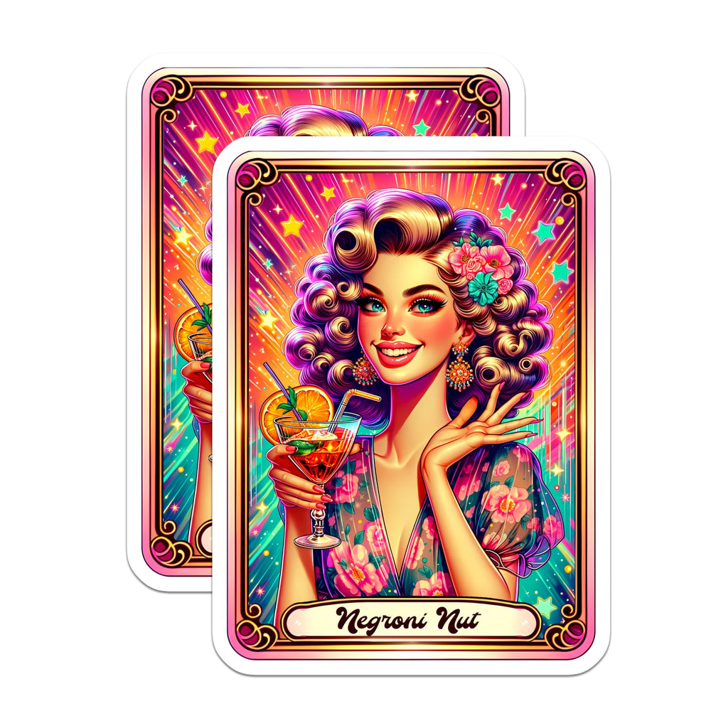 (2 Pack) Negroni Nut Magnets - Retro Pin Up Girl Cocktail Illustration - Vibrant Drink Lover Kitchen Bar Decor - 5 Inches On Longest Side - Thick Durable Magnet - Made in USA - MAG20564