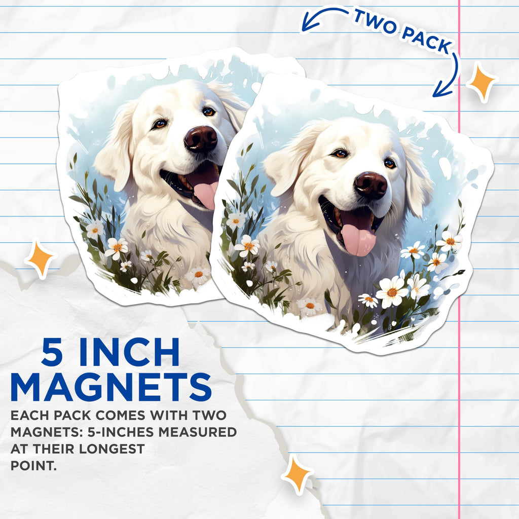 (2 Pack) Happy Golden Retriever Magnets - Dog Lover Decor - Pet Parent Kitchen Art - 5 Inches On Longest Side - Thick Durable Magnet - Made in USA - MAG27847