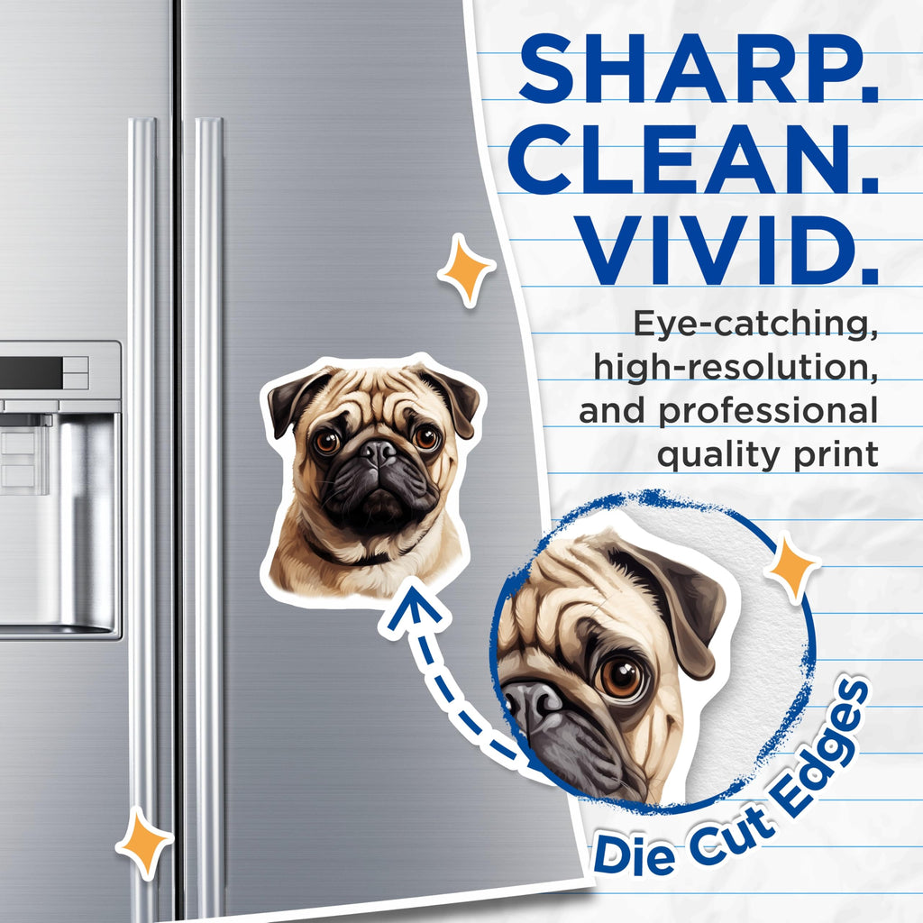 (2 Pack) Pug Dog Magnets - Adorable Pet Puppy Art - Fridge Locker Decor - Dog Breed Lover Collectible - 5 Inches On Longest Side - Thick Durable Magnet - Made in USA - MAG23599