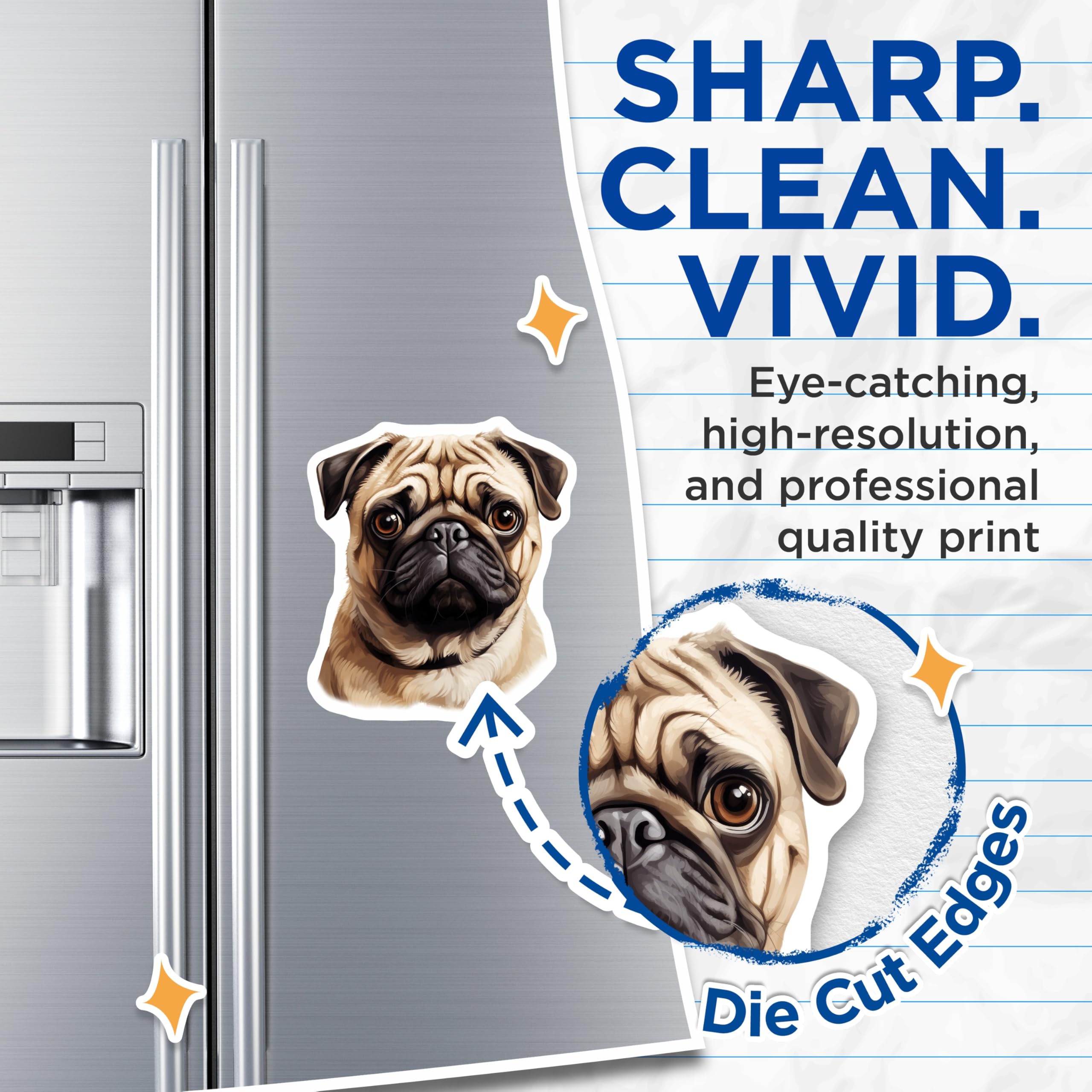 (2 Pack) Pug Dog Magnets - Adorable Pet Puppy Art - Fridge Locker Decor - Dog Breed Lover Collectible - 5 Inches On Longest Side - Thick Durable Magnet - Made in USA - MAG23599