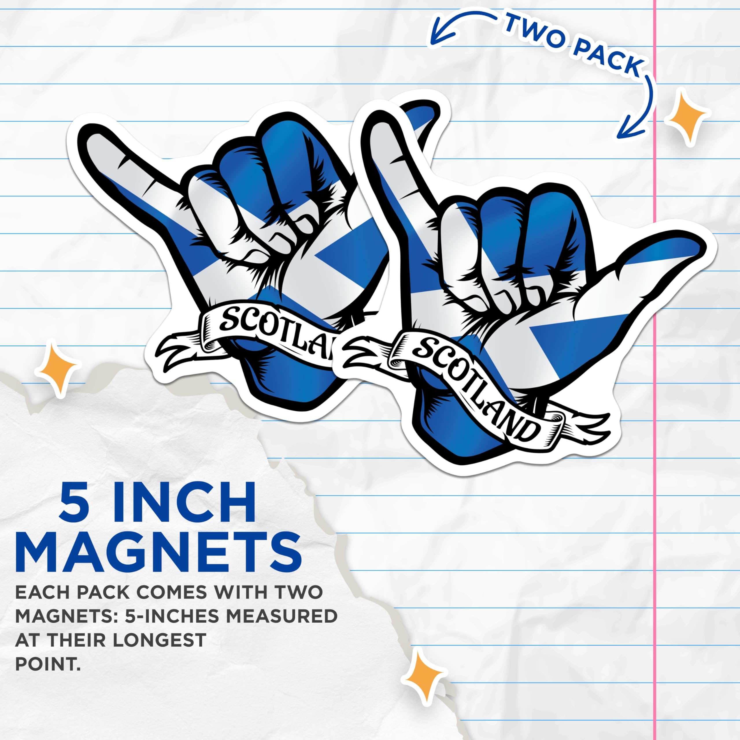 (2 Pack) Scotland Shaka Hand Magnets - Scottish Flag - Scotland Souvenir - 5" On Longest Side - Premium Magnet - for Cars, Refrigerators, Toolboxes, Lockers - Made in USA - MAG17767