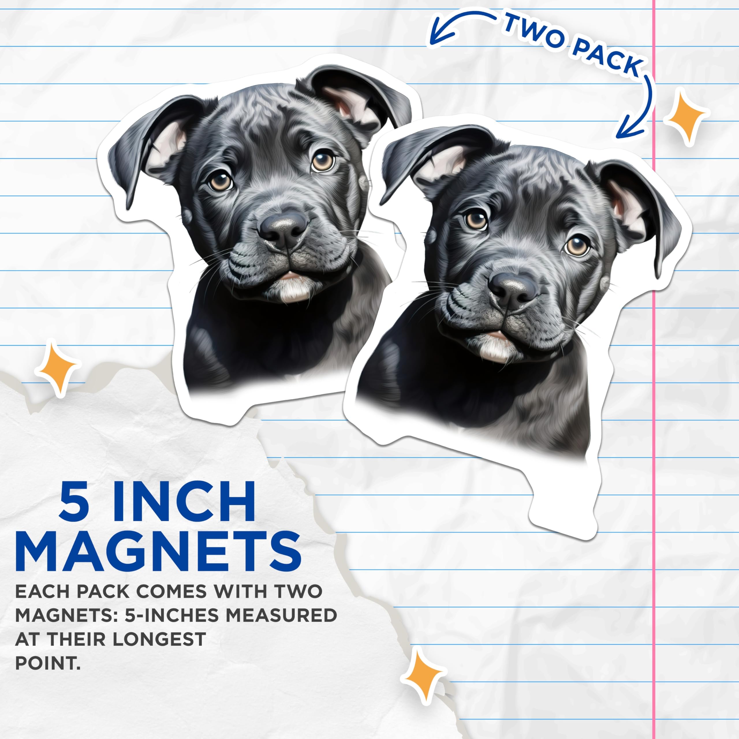 (2 Pack) Black Pitbull Puppy Magnets - Staffy Dog Lover Decor - Pet Owner Refrigerator Home Accent - 5 Inches On Longest Side - Thick Durable Magnet - Made in USA - MAG30574