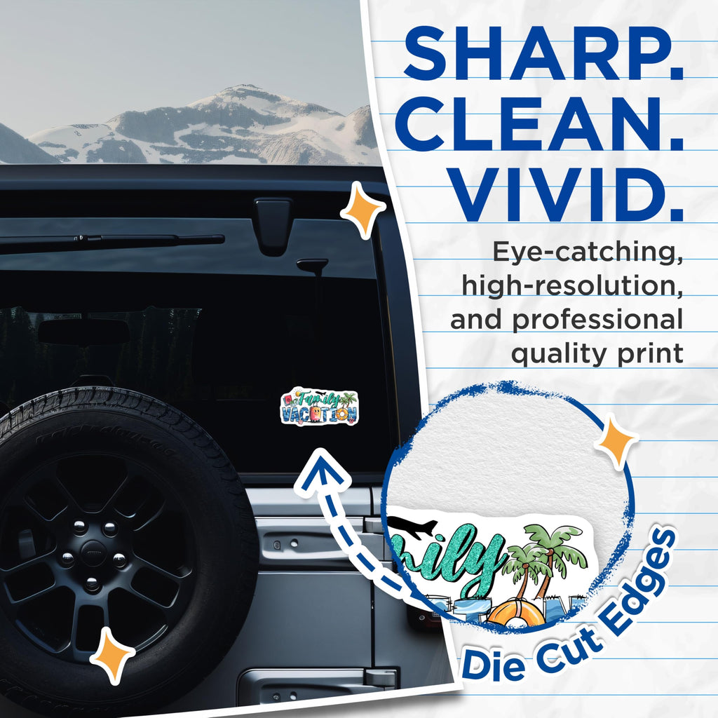 (2 Pack) Family Vacation Stickers - Summer Trip Decals - Travel Adventure Souvenirs - 5" On Longest Side - Sticks to Smooth Flat Surfaces - Made in USA - BMCS12169