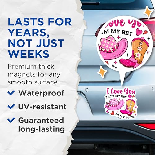 (2 Pack) I Love You from My Hat to My Boots Magnets - Country Love Magnets - Cowgirl Romance Magnets - 5" On Longest Side - for Cars, Refrigerators, Toolboxes, Lockers - Made in USA MAG3614