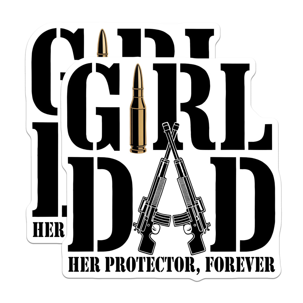 (2 Pack) Girl Dad Magnets - Her Protector - Father Daughter - 5" On Longest Side - Sticks to Smooth Flat Surfaces - Made in USA - MAG10344