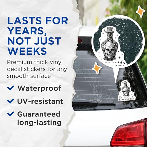 (2 Pack) Elixir of Bitter Sorrow Stickers - Skull Potion Bottle Stickers - Gothic Apothecary Stickers - 5" On Longest Side - Sticks to Any Smooth Flat Surface - Made in USA - BMCS3448