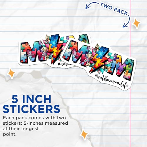 (2 Pack) Autism mom Life Stickers Stickers - Puzzle Piece Decal - Colorful Autism Awareness - 5" On Longest Side - Sticks to Smooth Flat Surfaces - Made in USA - BMCS8119