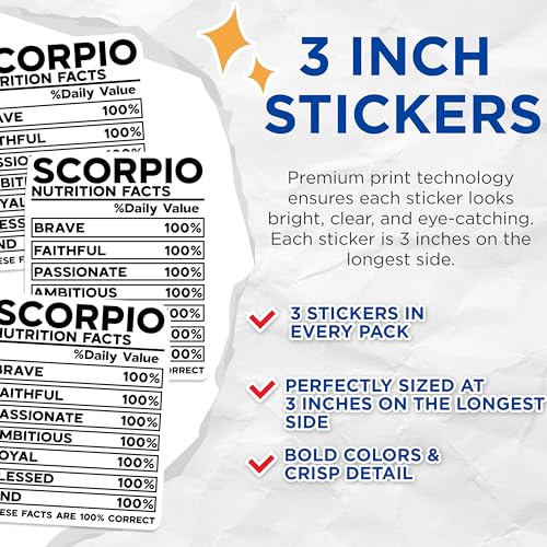 (3 Pack) Scorpio Decals - Zodiac Sign Stickers - Laptop Decal - Horoscope Sign - 3 Inches On Longest Side - Easy Peel & Apply - Made in USA - 3MCS4062